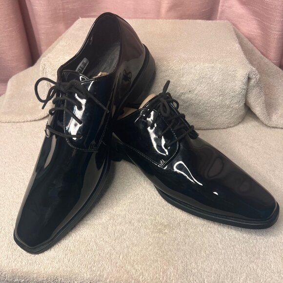 Mens Black Patent Leather Oxford Tuxedo Dress Shoes By Joseph Abboud 12W Wedding - Picture 13 of 16